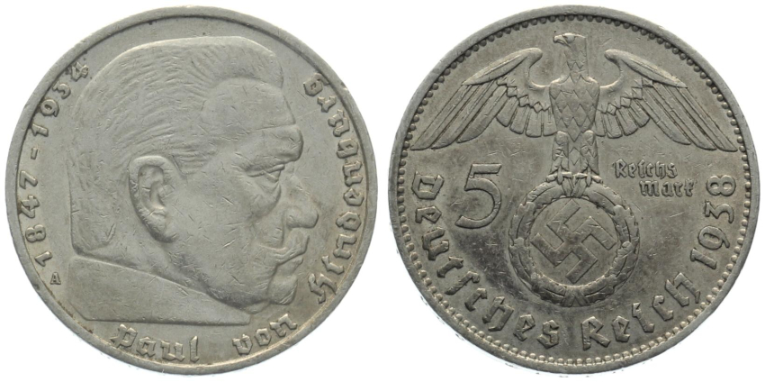 3. Reich 5 Mark 1938 A - Adler über Hakenkreuz